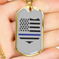 Blue Thin Line Badge Necklace Stainless Steel or 18k Gold Dog Tag 24"-Express Your Love Gifts