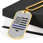 Blue Thin Line Badge Necklace Stainless Steel or 18k Gold Dog Tag 24"-Express Your Love Gifts