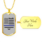 Blue Thin Line Badge Necklace Stainless Steel or 18k Gold Dog Tag 24"-Express Your Love Gifts