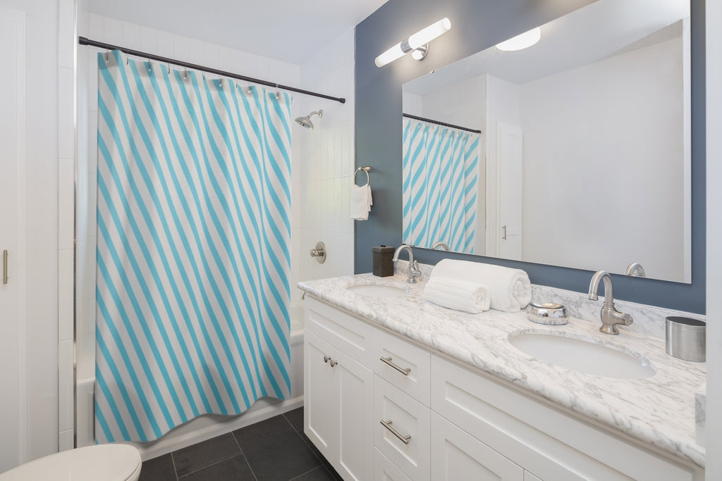 Blue White Line Stylish Design 71" x 74" Elegant Waterproof Shower Curtain for a Spa-like Bathroom Paradise Exceptional Craftsmanship-Express Your Love Gifts