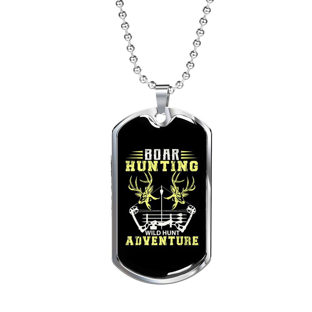 Boar Hunting Adventure Necklace Stainless Steel or 18k Gold Dog Tag 24" Chain-Express Your Love Gifts