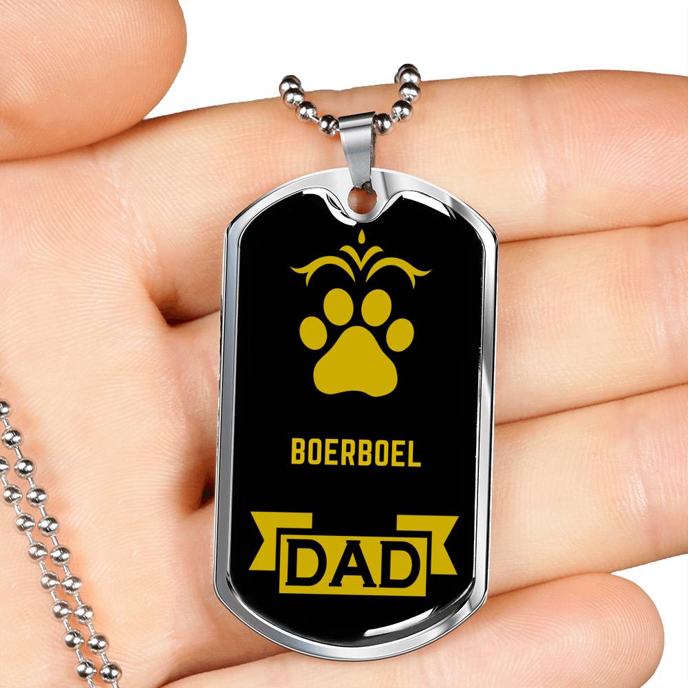 Boerboel Dad Dog Necklace Stainless Steel or 18k Gold Dog Tag W 24" Dog Owner Lover-Express Your Love Gifts