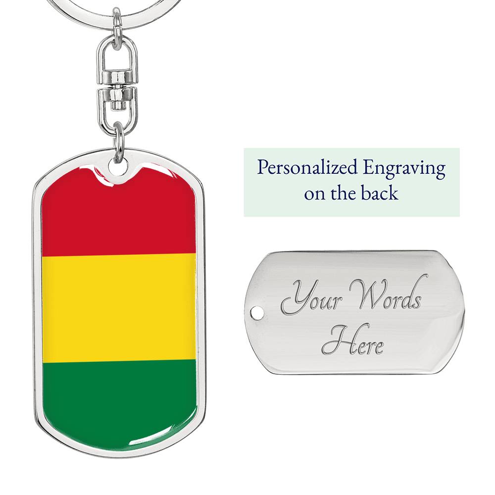 Bolivia Flag Keychain Dog Tag Stainless Steel or 18k Gold-Express Your Love Gifts