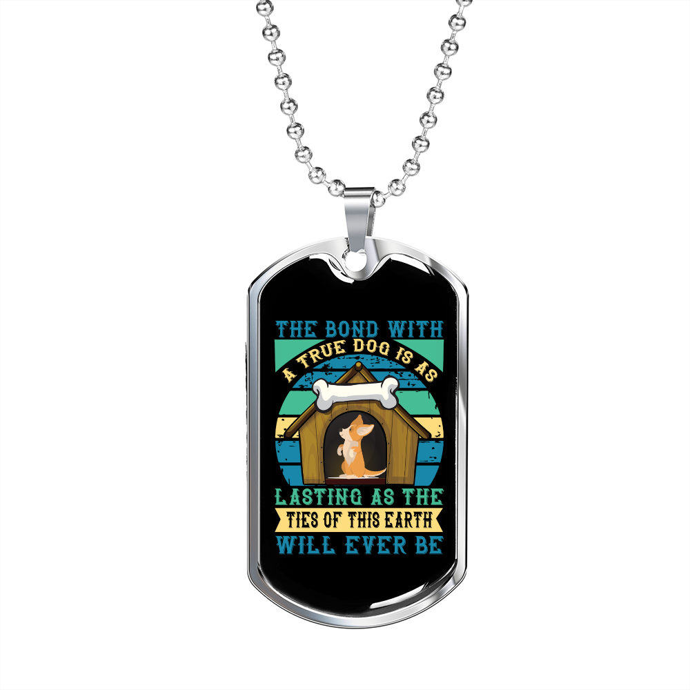 Bond With Dog Blue Necklace Stainless Steel or 18k Gold Dog Tag 24" Chain-Express Your Love Gifts