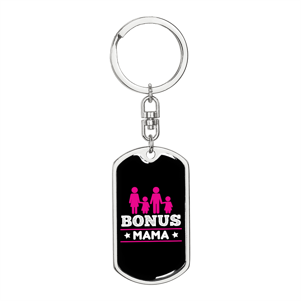 Bonus Mama Mom Keychain Stainless Steel or 18k Gold Dog Tag Keyring-Express Your Love Gifts