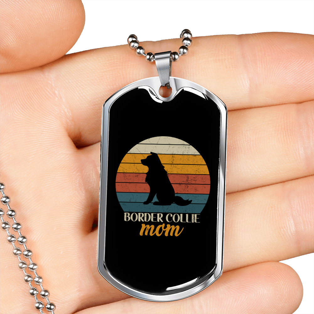 Border Collie Mom Necklace Stainless Steel or 18k Gold Dog Tag 24" Chain-Express Your Love Gifts
