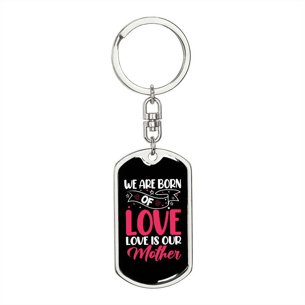 Born of Love Pink Mom Keychain Stainless Steel or 18k Gold Dog Tag Keyring-Express Your Love Gifts