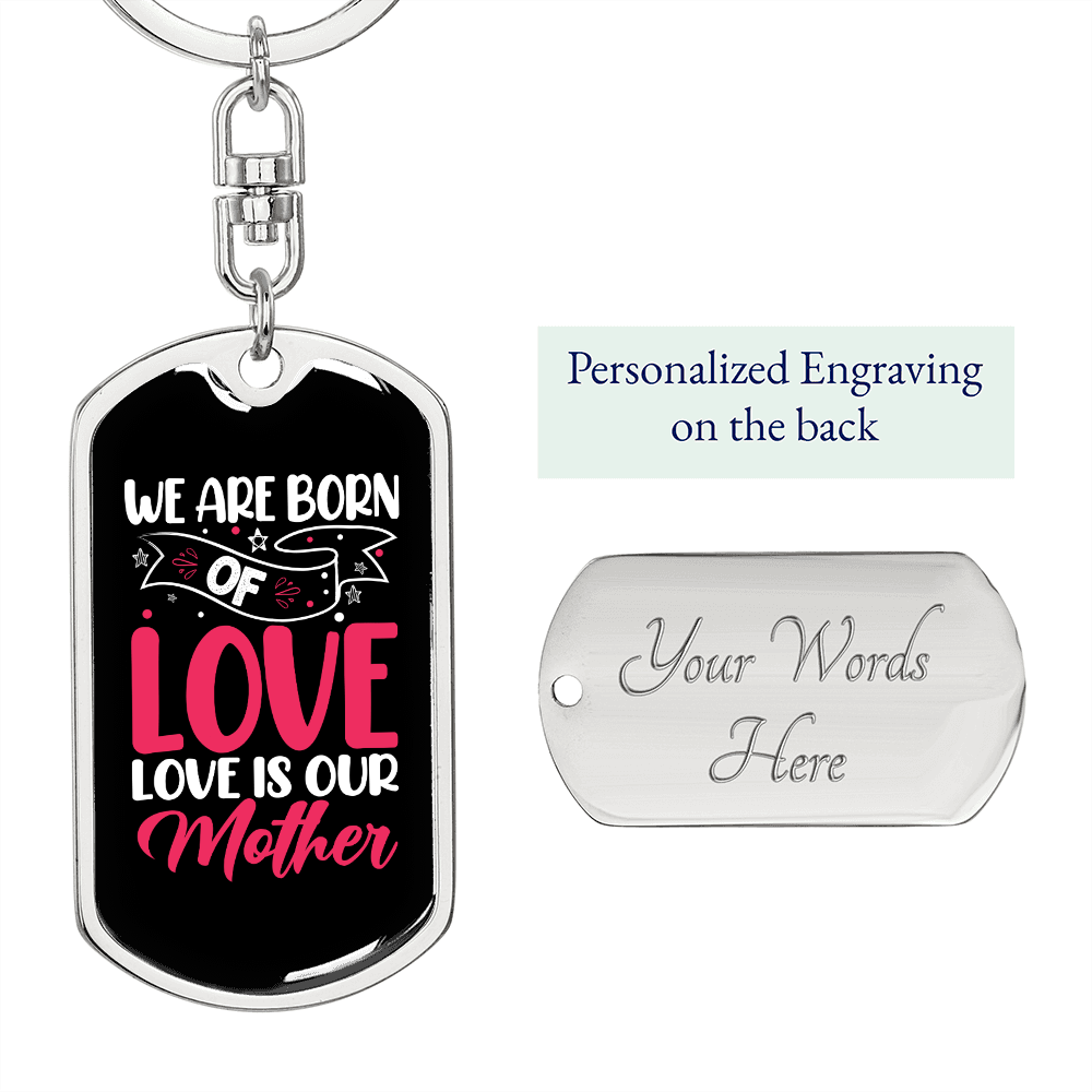 Born of Love Pink Mom Keychain Stainless Steel or 18k Gold Dog Tag Keyring-Express Your Love Gifts
