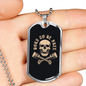 Born To Be Free Skull Biker Necklace Stainless Steel or 18k Gold Dog Tag 24"-Express Your Love Gifts