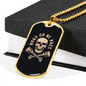 Born To Be Free Skull Biker Necklace Stainless Steel or 18k Gold Dog Tag 24"-Express Your Love Gifts