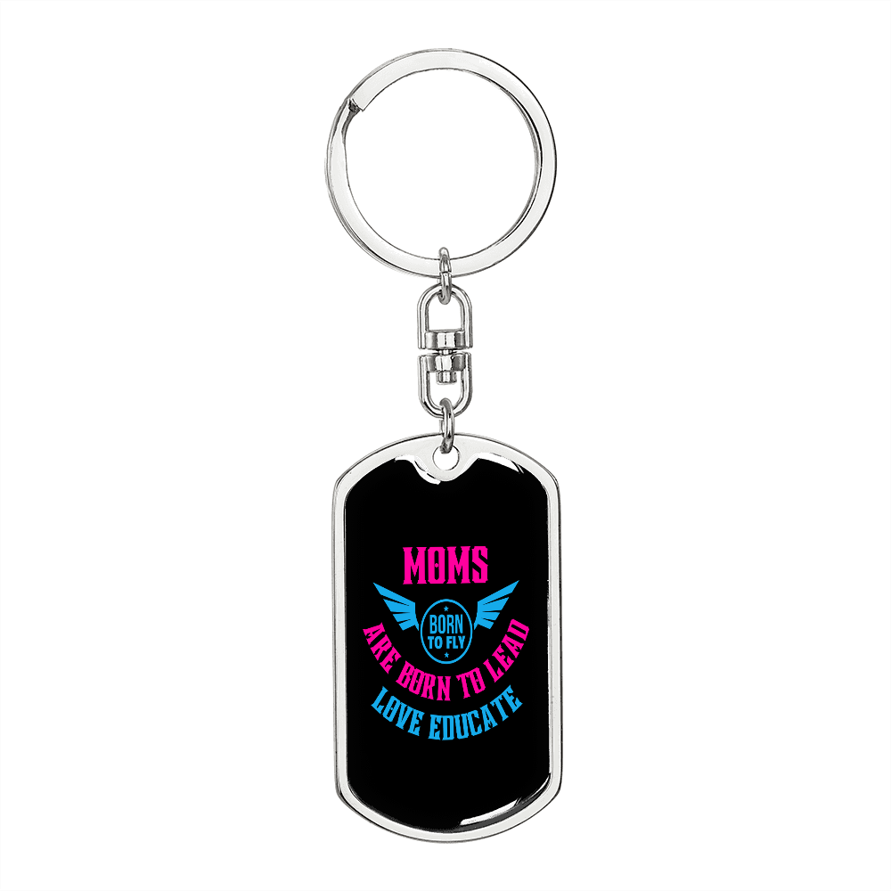 Born to Fly Mom Keychain Stainless Steel or 18k Gold Dog Tag Keyring-Express Your Love Gifts