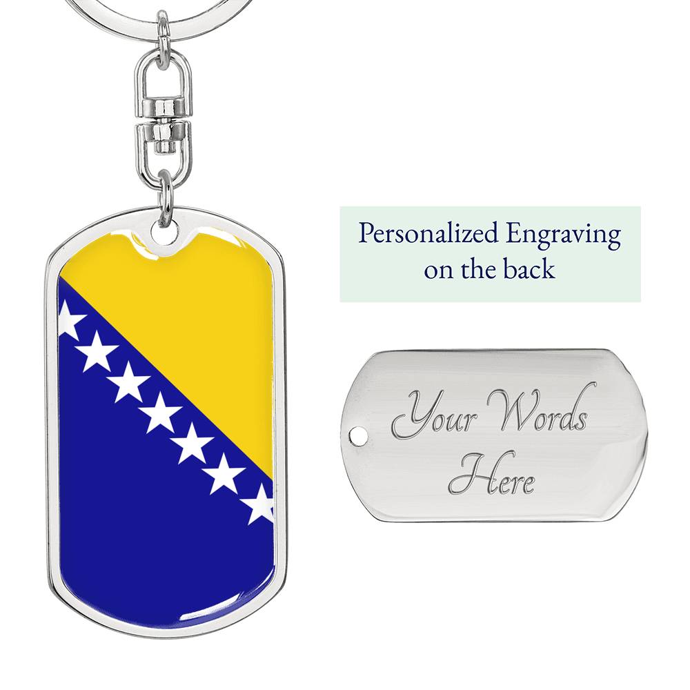 Bosnia And Herzegovina Flag Keychain Dog Tag Stainless Steel or 18k Gold-Express Your Love Gifts