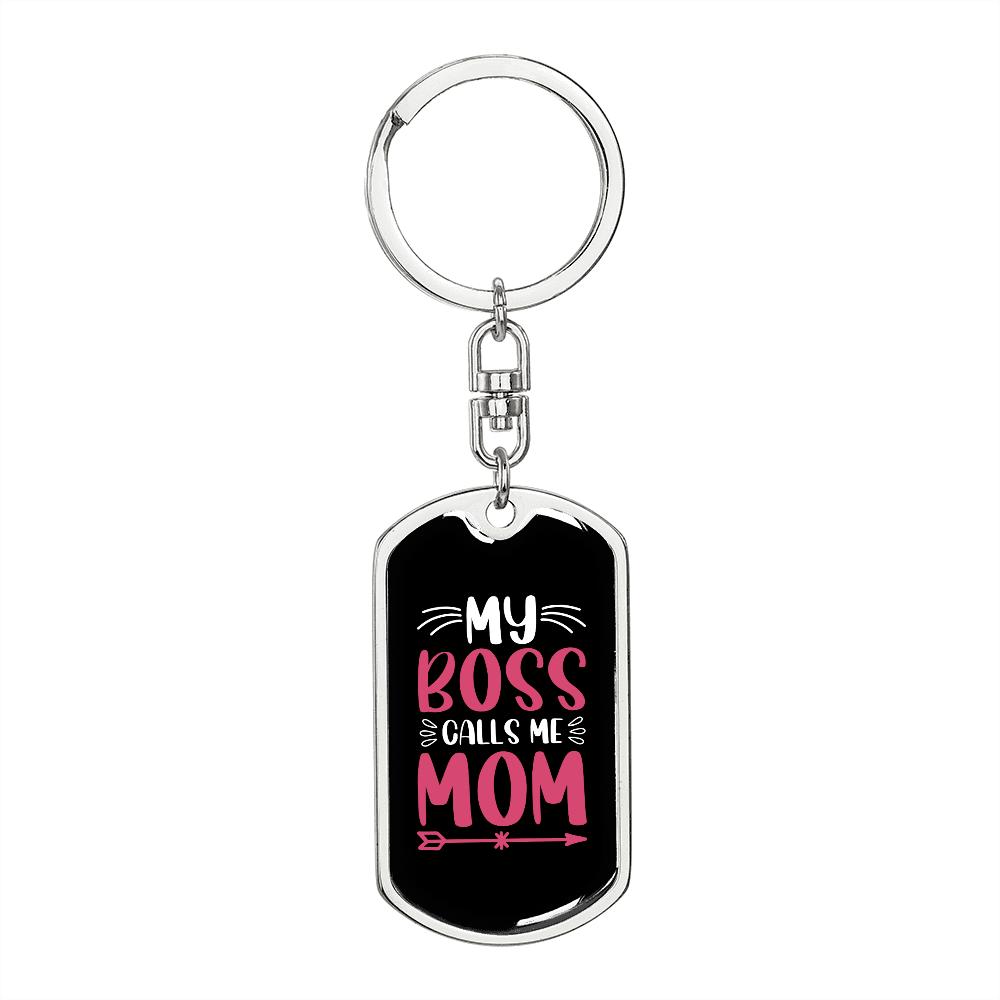 Boss Mom Keychain Stainless Steel or 18k Gold Dog Tag Keyring-Express Your Love Gifts