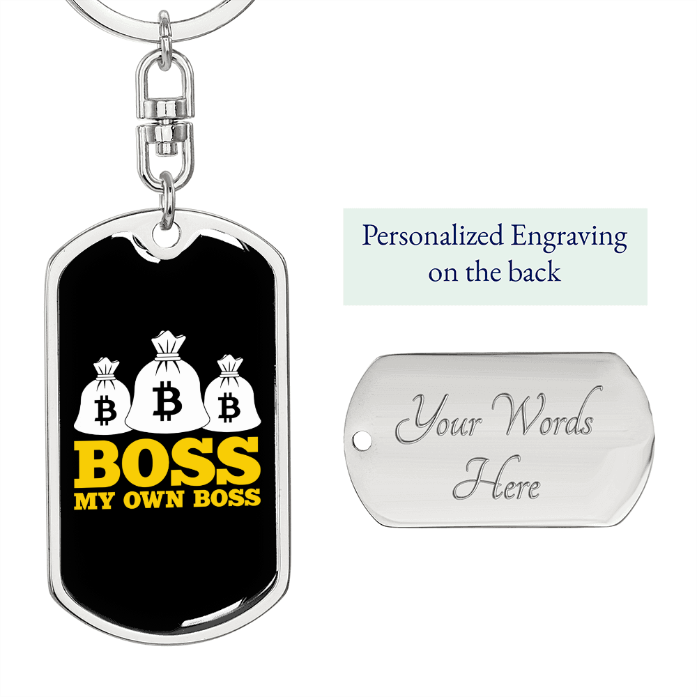 Boss My Own Boss Crypto Keychain Stainless Steel or 18k Gold Dog Tag Keyring-Express Your Love Gifts