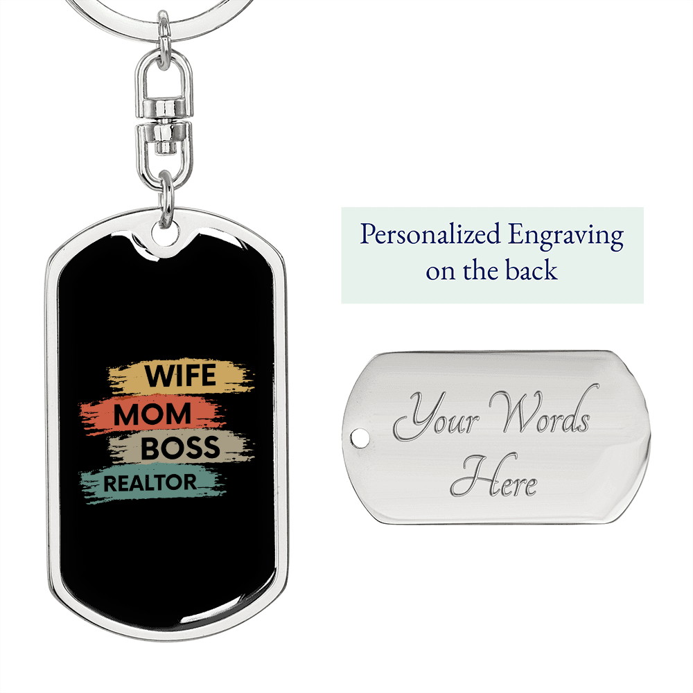Boss Realtor Mom Keychain Stainless Steel or 18k Gold Dog Tag Keyring-Express Your Love Gifts