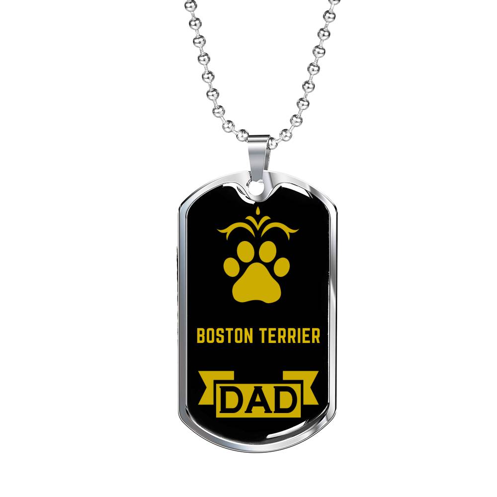 Boston Terrier Dad Dog Necklace Stainless Steel or 18k Gold Dog Tag W 24" Dog Owner Lover-Express Your Love Gifts
