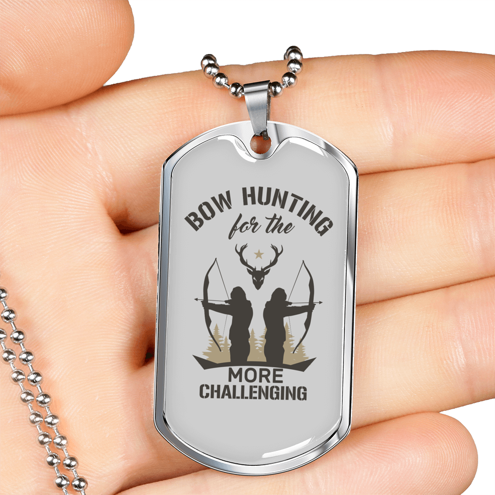 Bow Hunting Necklace Stainless Steel or 18k Gold Dog Tag 24"-Express Your Love Gifts