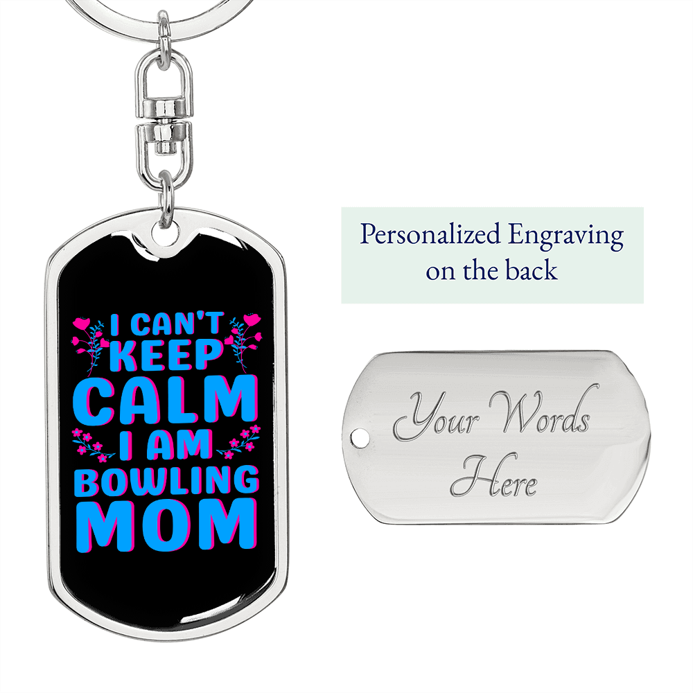 Bowling Mom Keychain Stainless Steel or 18k Gold Dog Tag Keyring-Express Your Love Gifts
