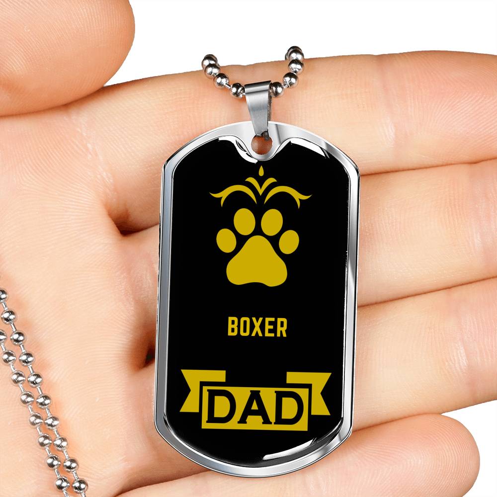 Boxer Dad Dog Necklace Stainless Steel or 18k Gold Dog Tag W 24" Dog Owner Lover-Express Your Love Gifts