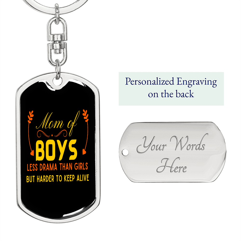 Boy Less Mama Mom Keychain Stainless Steel or 18k Gold Dog Tag Keyring-Express Your Love Gifts