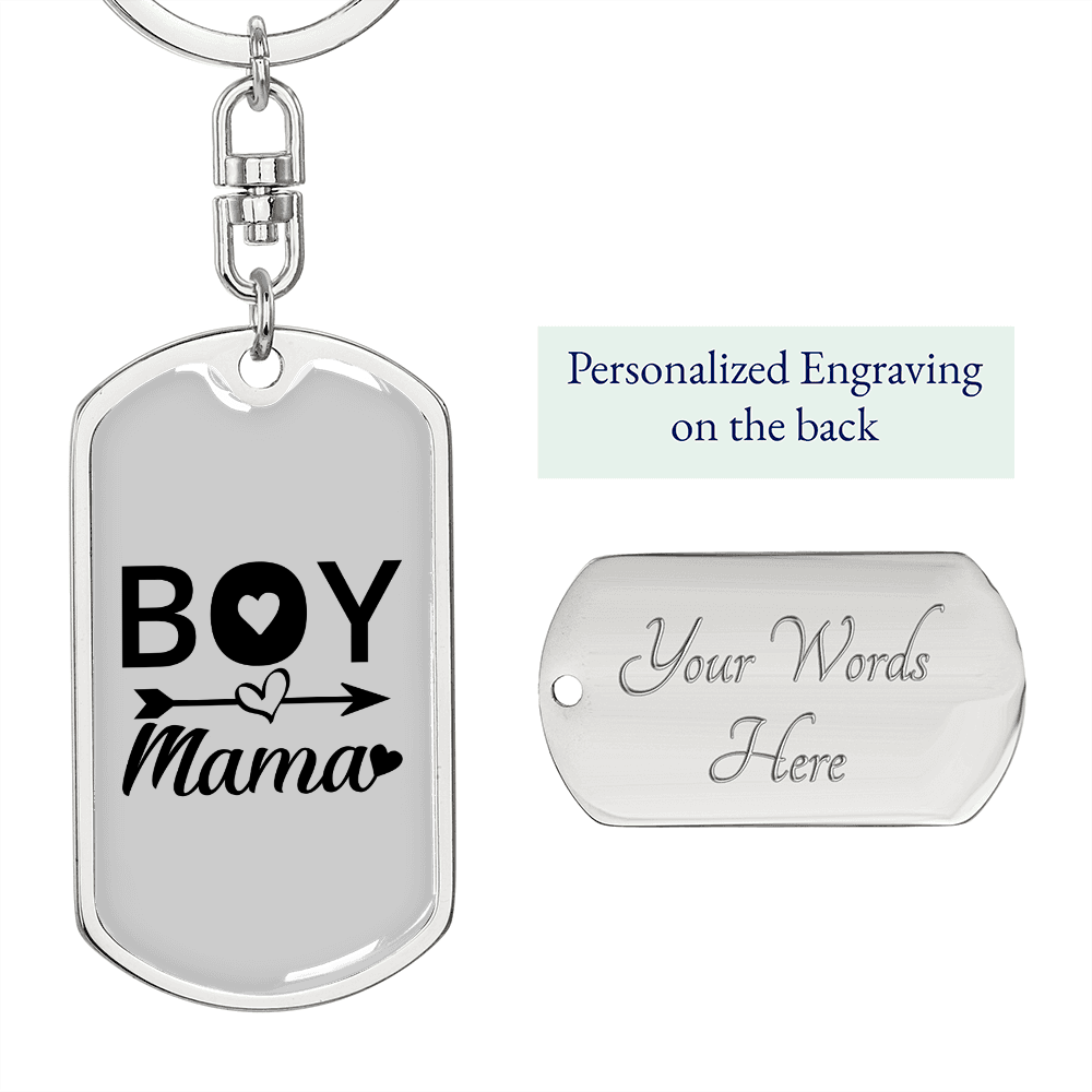 Boy Mama Heart Arrow Mom Keychain Stainless Steel or 18k Gold Dog Tag Keyring-Express Your Love Gifts