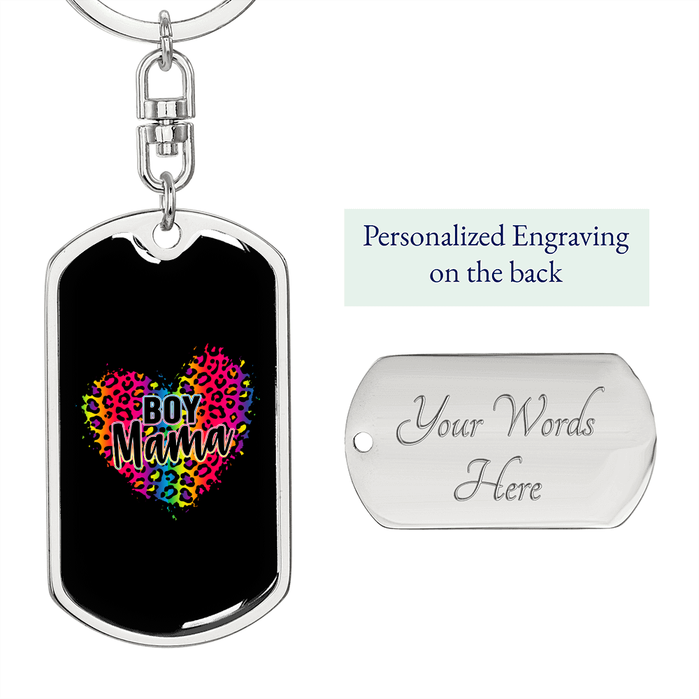 Boy Mama Heart Color Mom Keychain Stainless Steel or 18k Gold Dog Tag Keyring-Express Your Love Gifts