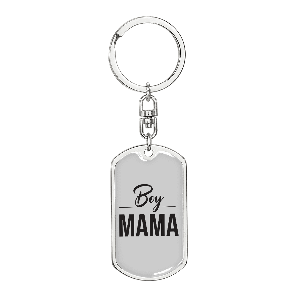 Boy Mama Mom Keychain Stainless Steel or 18k Gold Dog Tag Keyring-Express Your Love Gifts