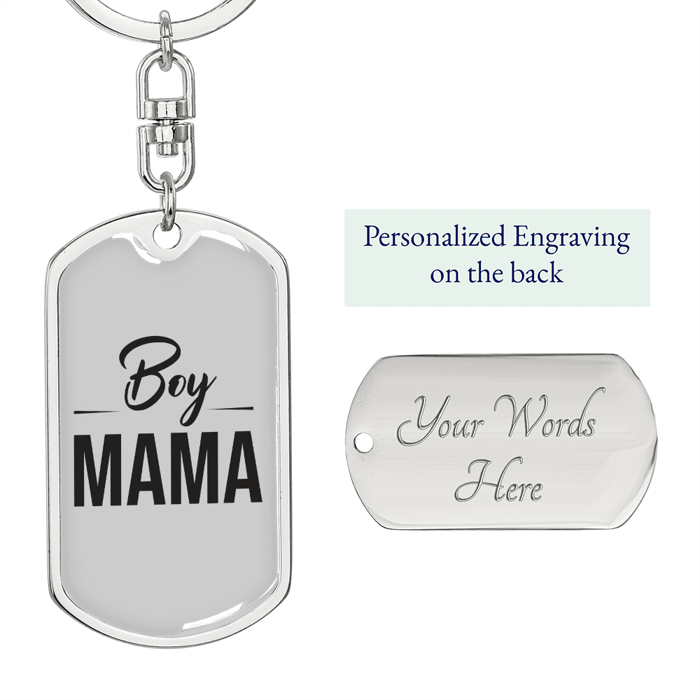Boy Mama Mom Keychain Stainless Steel or 18k Gold Dog Tag Keyring-Express Your Love Gifts