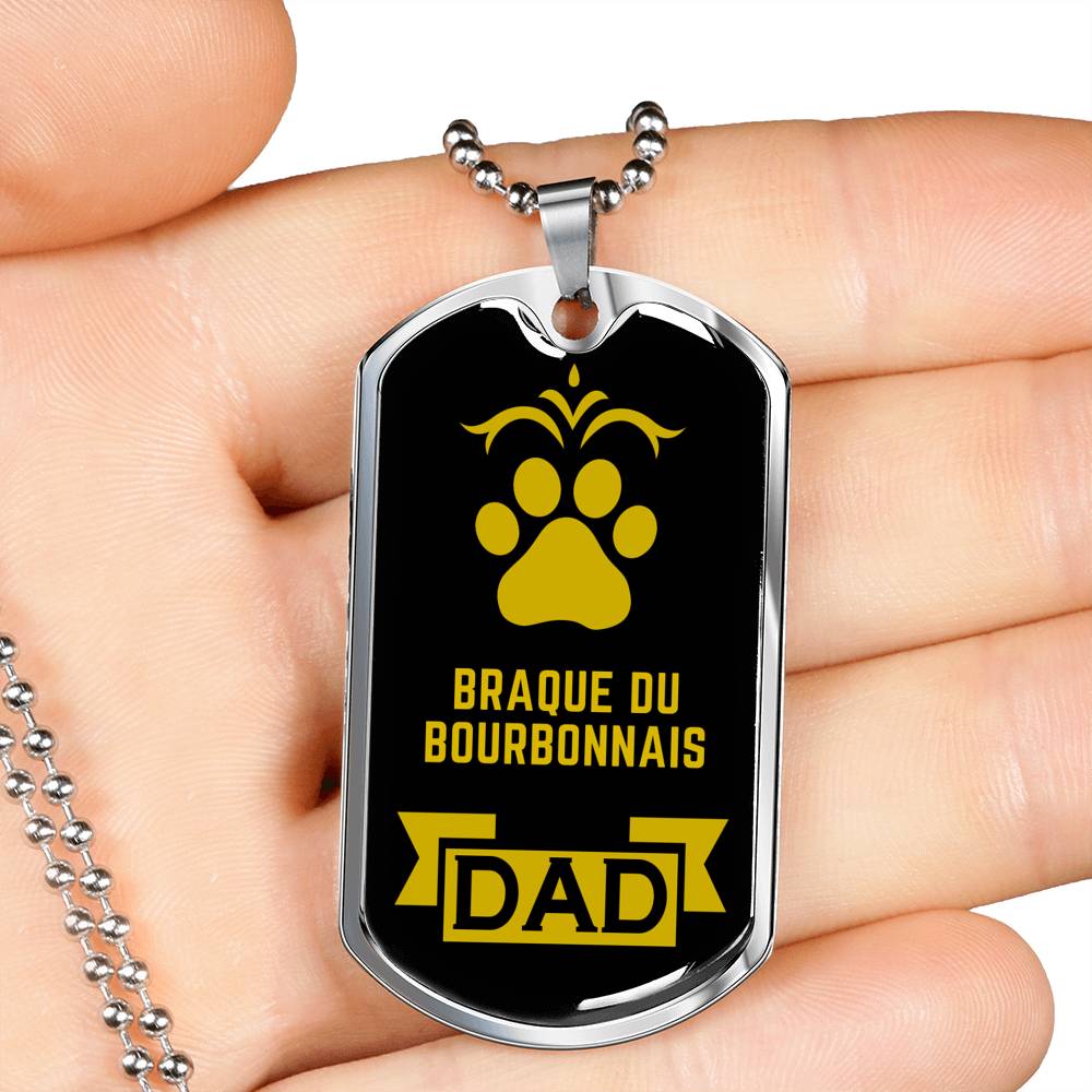 Braque Du Bourbonnais Dad Dog Necklace Stainless Steel or 18k Gold Dog Tag W 24" Dog Owner Lover-Express Your Love Gifts