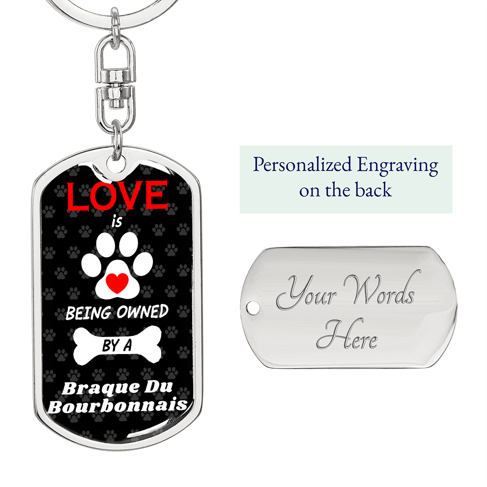 Braque Du Bourbonnais Keychain Stainless Steel or 18k Gold Dog Tag Keyring-Express Your Love Gifts