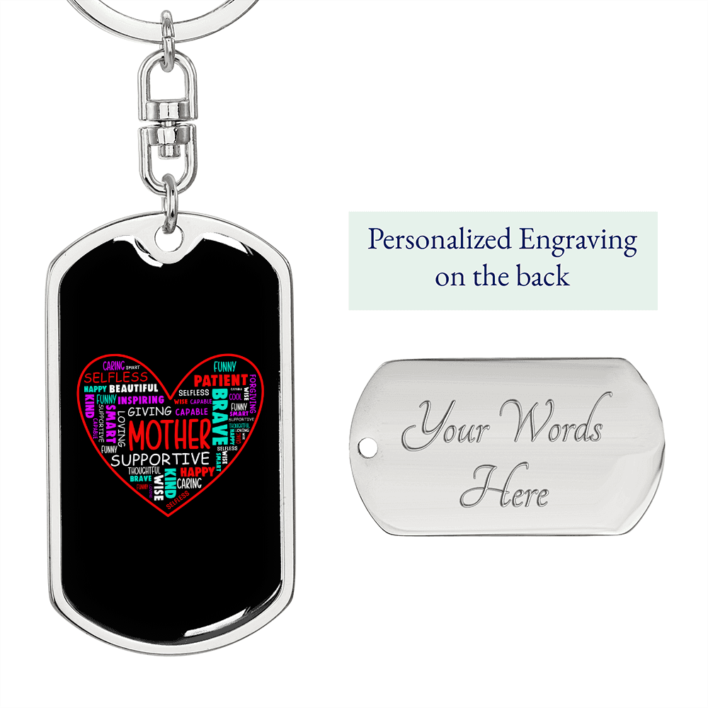 Brave Patient Mother Mom Keychain Stainless Steel or 18k Gold Dog Tag Keyring-Express Your Love Gifts