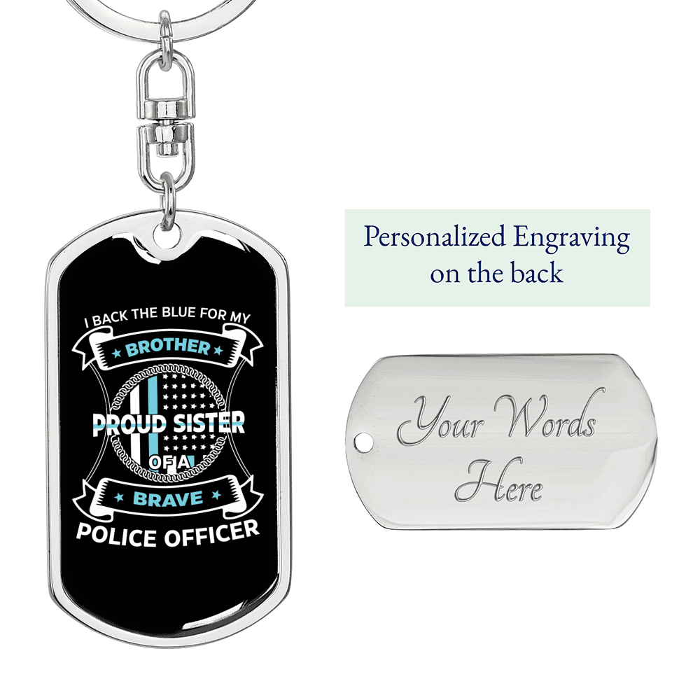 Brave Police Officer Keychain Stainless Steel or 18k Gold Dog Tag Keyring-Express Your Love Gifts