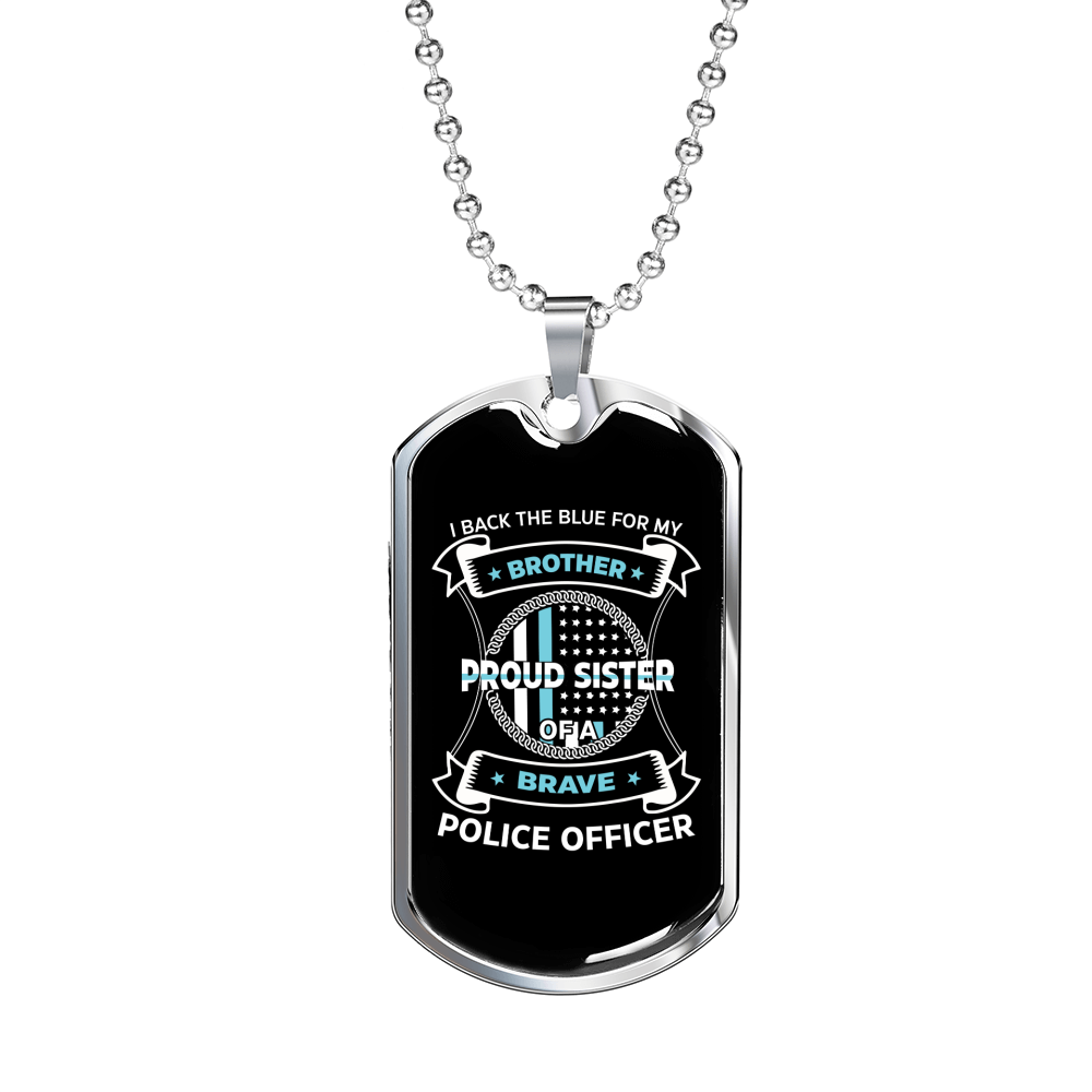 Brave Police Officer Necklace Stainless Steel or 18k Gold Dog Tag 24"-Express Your Love Gifts