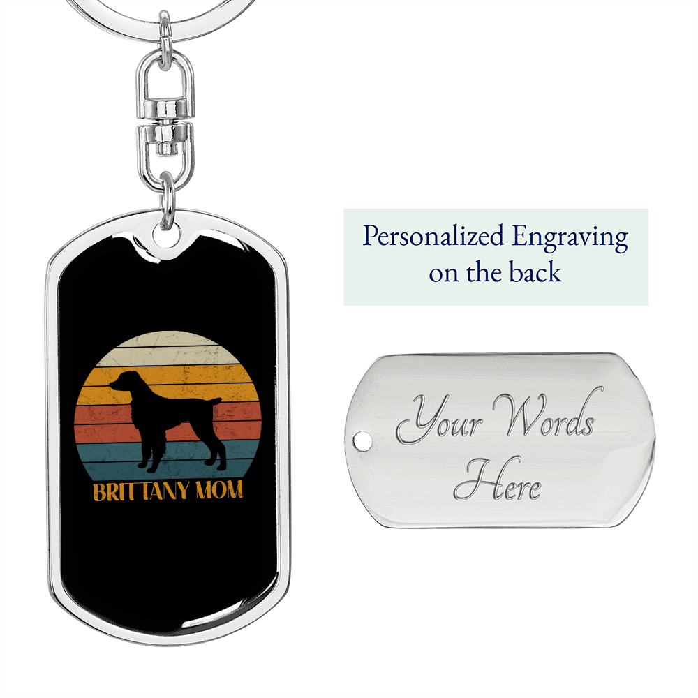 Britanny Mom Dog Keychain Stainless Steel or 18k Gold Dog Tag Keyring-Express Your Love Gifts