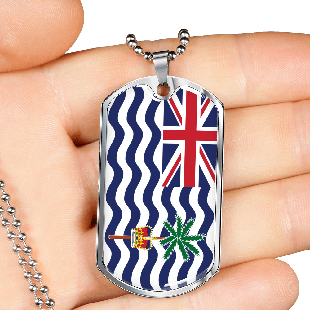 British Indian Ocean Territory Flag Necklace Stainless Steel or 18k Gold Dog Tag 24" Chain-Express Your Love Gifts