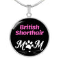 British Shorthair Cat Mom Necklace Circle Pendant Stainless Steel or 18k Gold 18-22"-Express Your Love Gifts