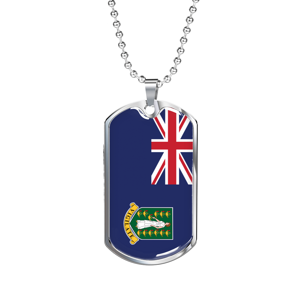 British Virgin Island Flag Necklace Stainless Steel or 18k Gold Dog Tag 24" Chain-Express Your Love Gifts