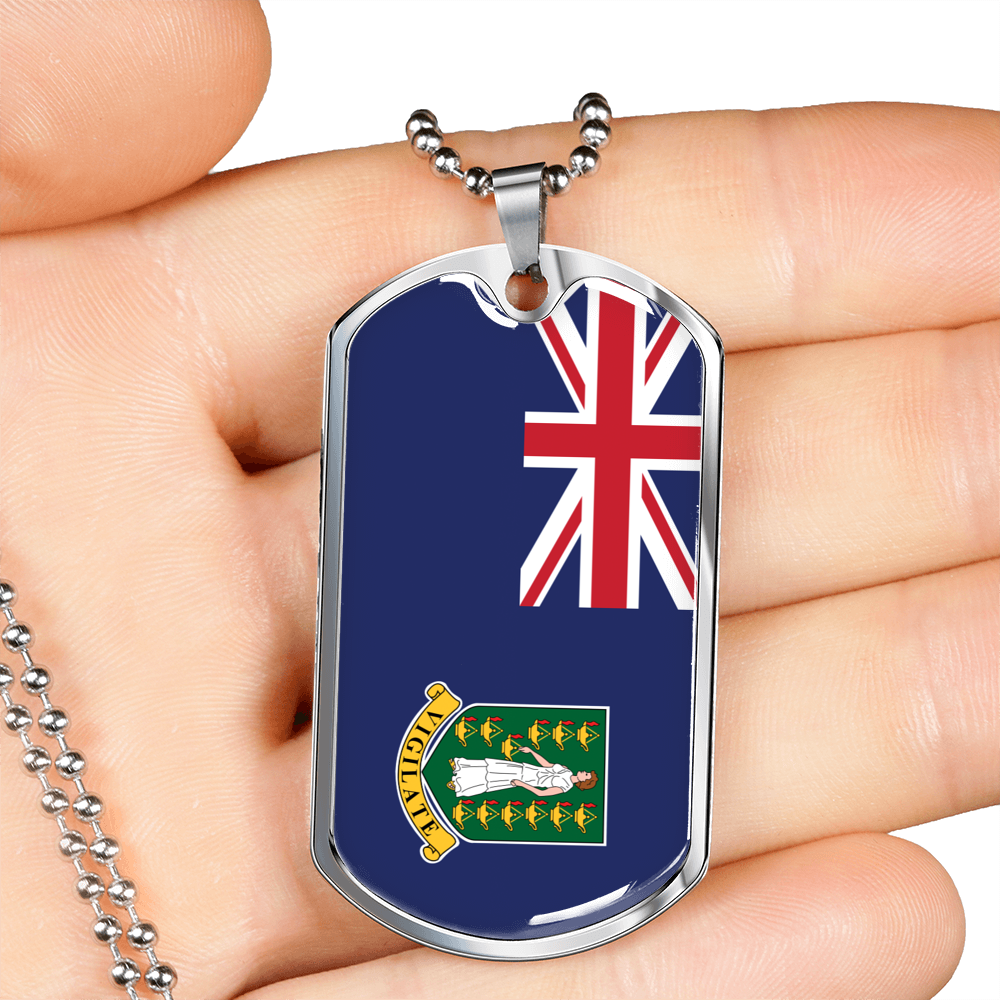British Virgin Island Flag Necklace Stainless Steel or 18k Gold Dog Tag 24" Chain-Express Your Love Gifts