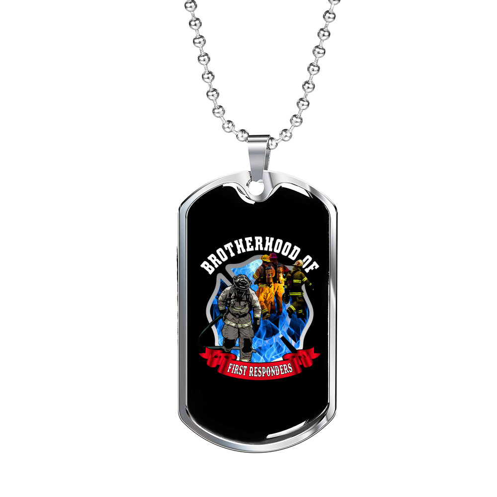 Brotherhood Of First Responders Firefighter Gift Stainless Steel or 18k Gold Dog Tag 24" Chain-Express Your Love Gifts