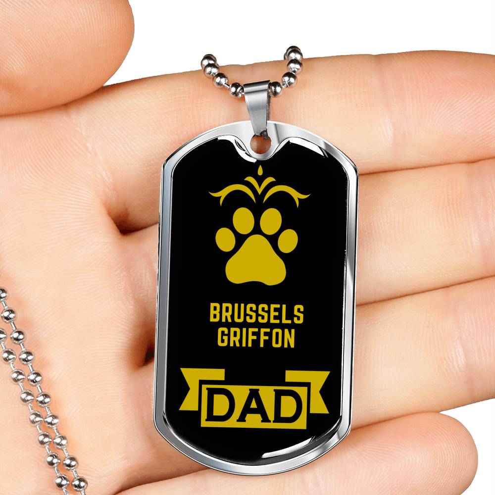 Brussels Griffon Dad Dog Necklace Stainless Steel or 18k Gold Dog Tag W 24" Dog Owner Lover-Express Your Love Gifts