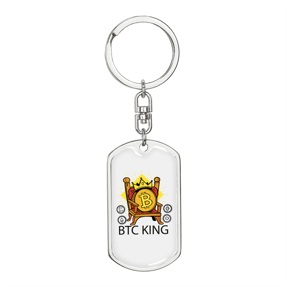 BTC King Crypto Keychain Stainless Steel or 18k Gold Dog Tag Keyring-Express Your Love Gifts