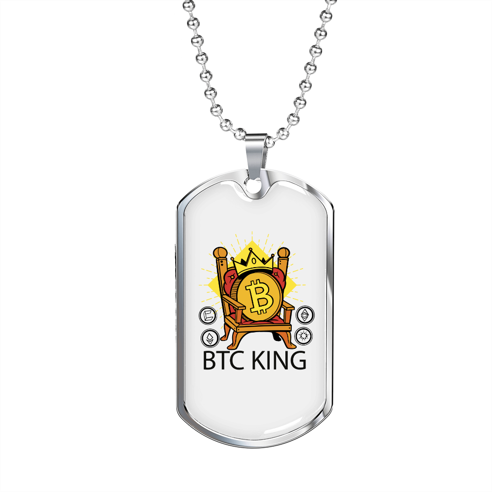 BTC King Crypto Necklace Stainless Steel or 18k Gold Dog Tag 24" Chain-Express Your Love Gifts
