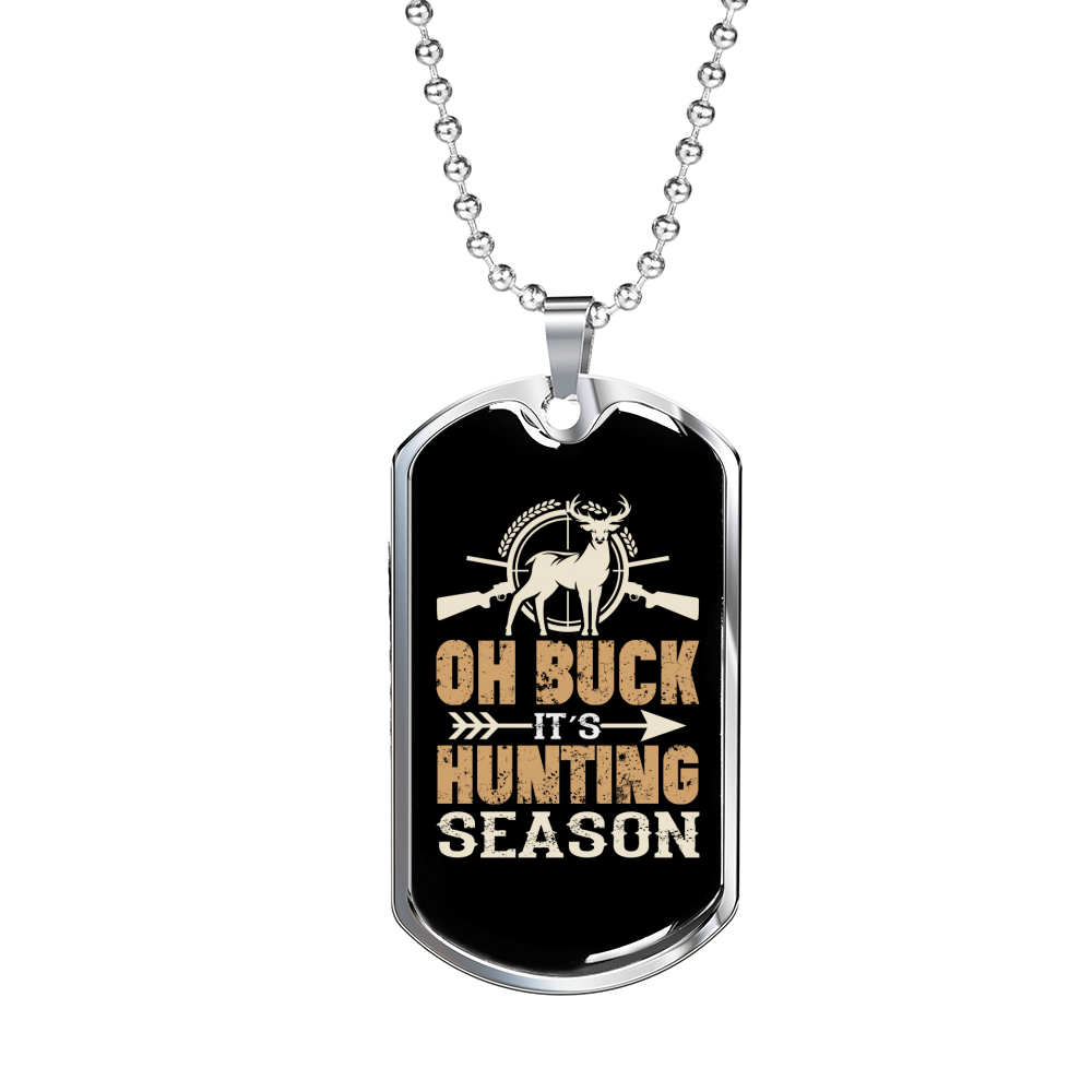 Buck Hunting Season Necklace Stainless Steel or 18k Gold Dog Tag 24" Chain-Express Your Love Gifts
