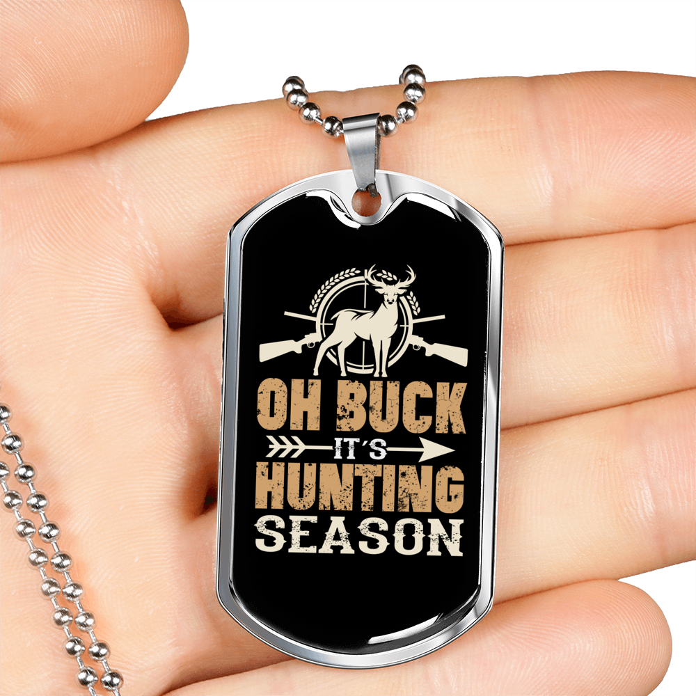 Buck Hunting Season Necklace Stainless Steel or 18k Gold Dog Tag 24" Chain-Express Your Love Gifts