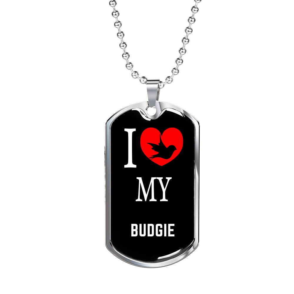 Budgie Necklace Stainless Steel or 18k Gold Dog Tag 24" Chain-Express Your Love Gifts