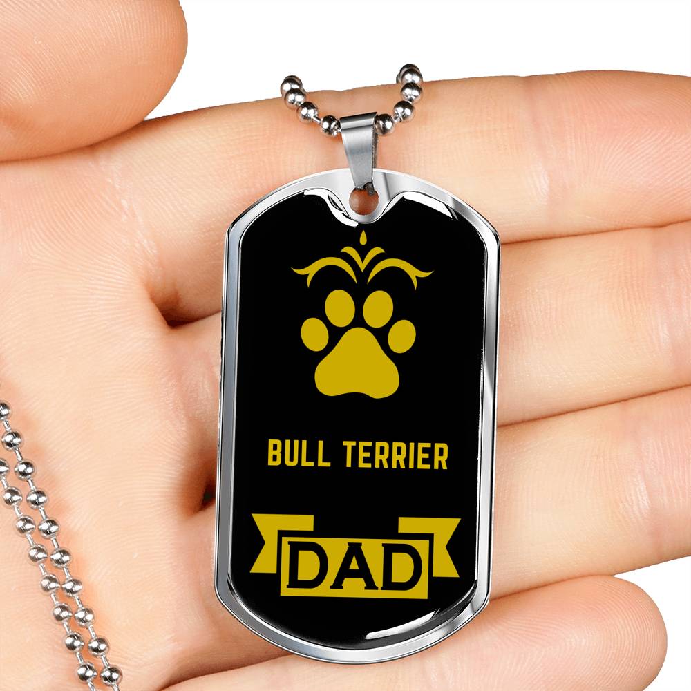Bull Terrier Dad Dog Necklace Stainless Steel or 18k Gold Dog Tag W 24" Dog Owner Lover-Express Your Love Gifts