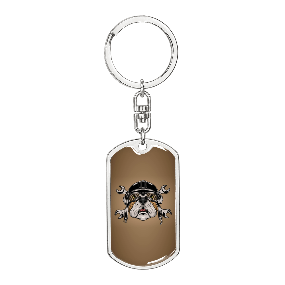 Bulldog Helmet Biker Keychain Stainless Steel or 18k Gold Dog Tag Keyring-Express Your Love Gifts