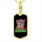 Bulldog Poker Gambler Keychain Stainless Steel or 18k Gold Dog Tag Keyring-Express Your Love Gifts