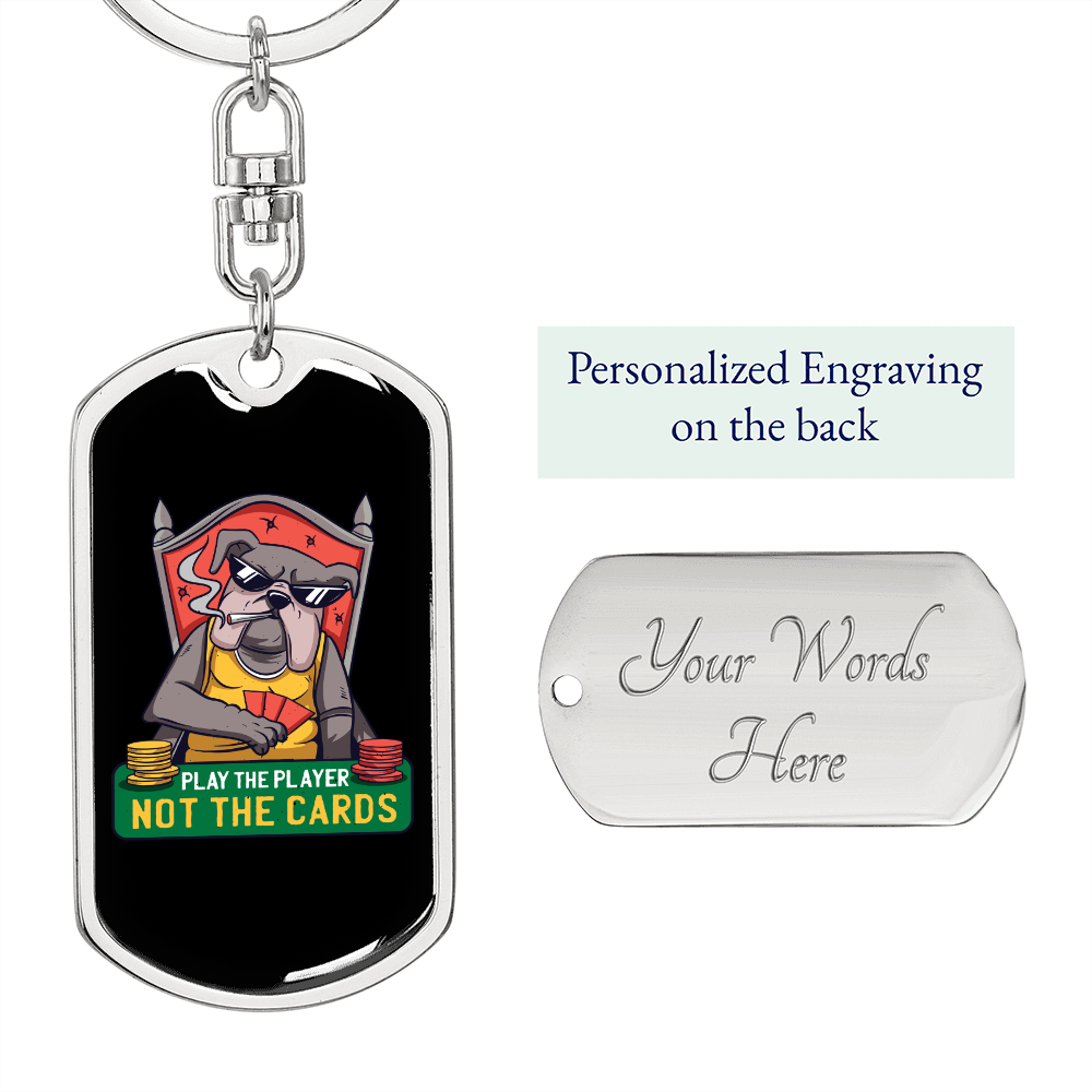 Bulldog Poker Gambler Keychain Stainless Steel or 18k Gold Dog Tag Keyring-Express Your Love Gifts