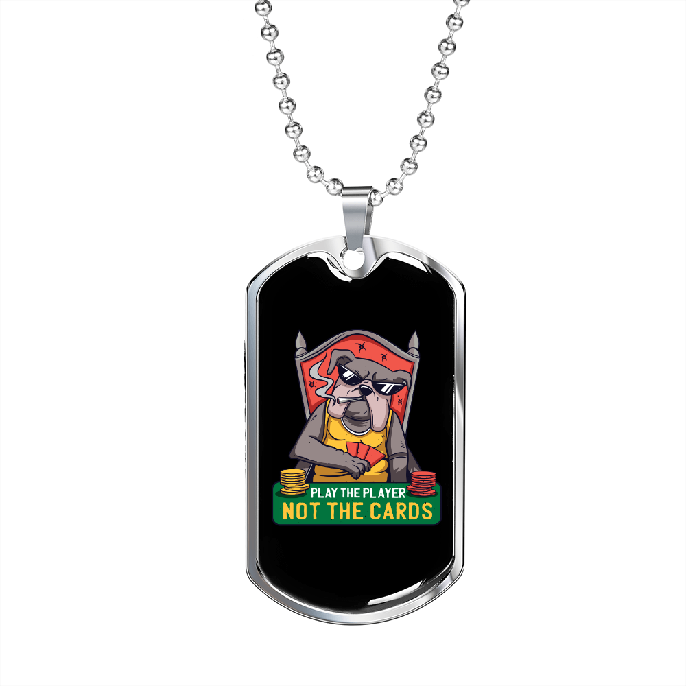Bulldog Poker King Gambler Necklace Stainless Steel or 18k Gold Dog Tag 24-Express Your Love Gifts